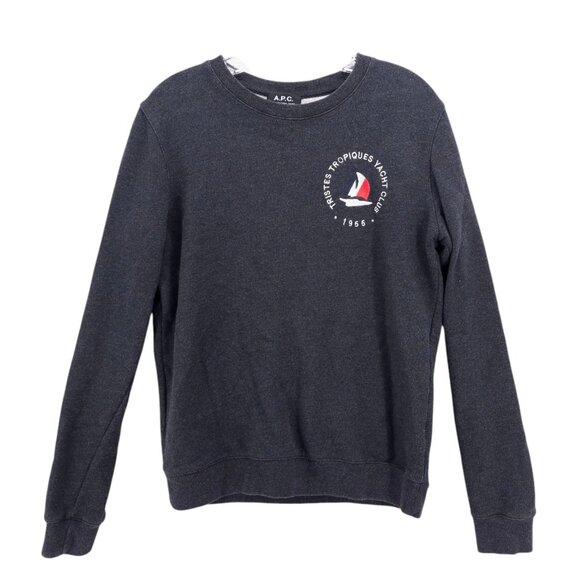 A.P.C. Rue Madame Charcoal Gray Sweatshirt Cotton Terry Yacht Club Logo Men's XS - Picture 1 of 6